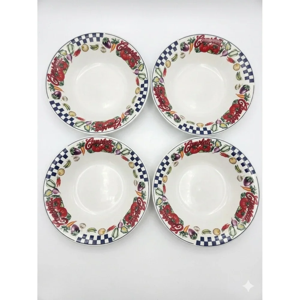 Gibson Campbells Soup Bowls Set of 4 Vintage 1997 Vegetables‎ Checkered Rim 1997